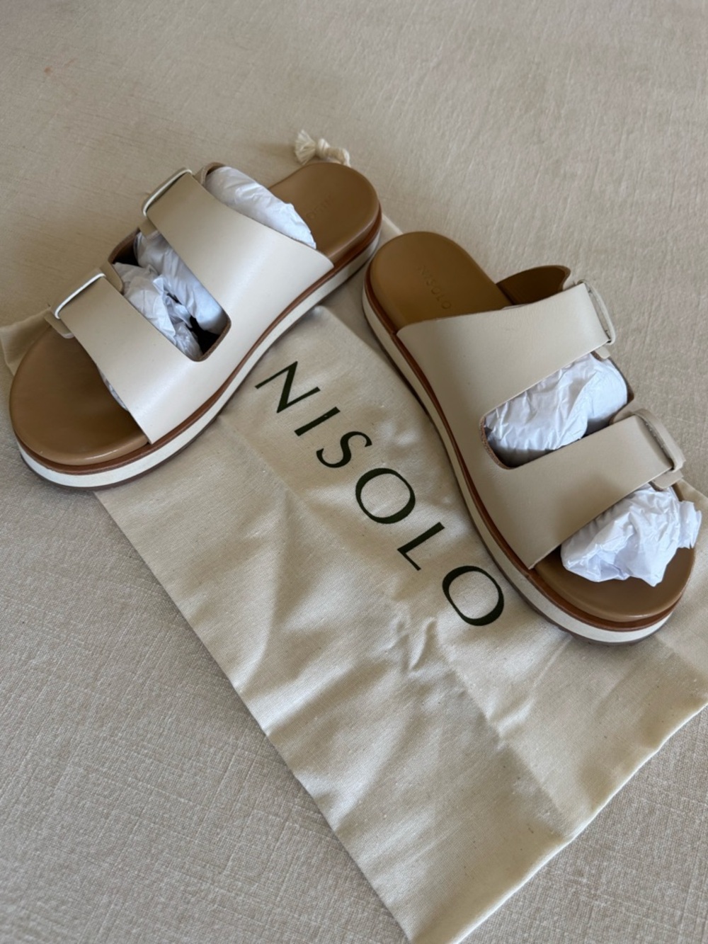 Nisolo Ella Flatform Slide in Bone NWT